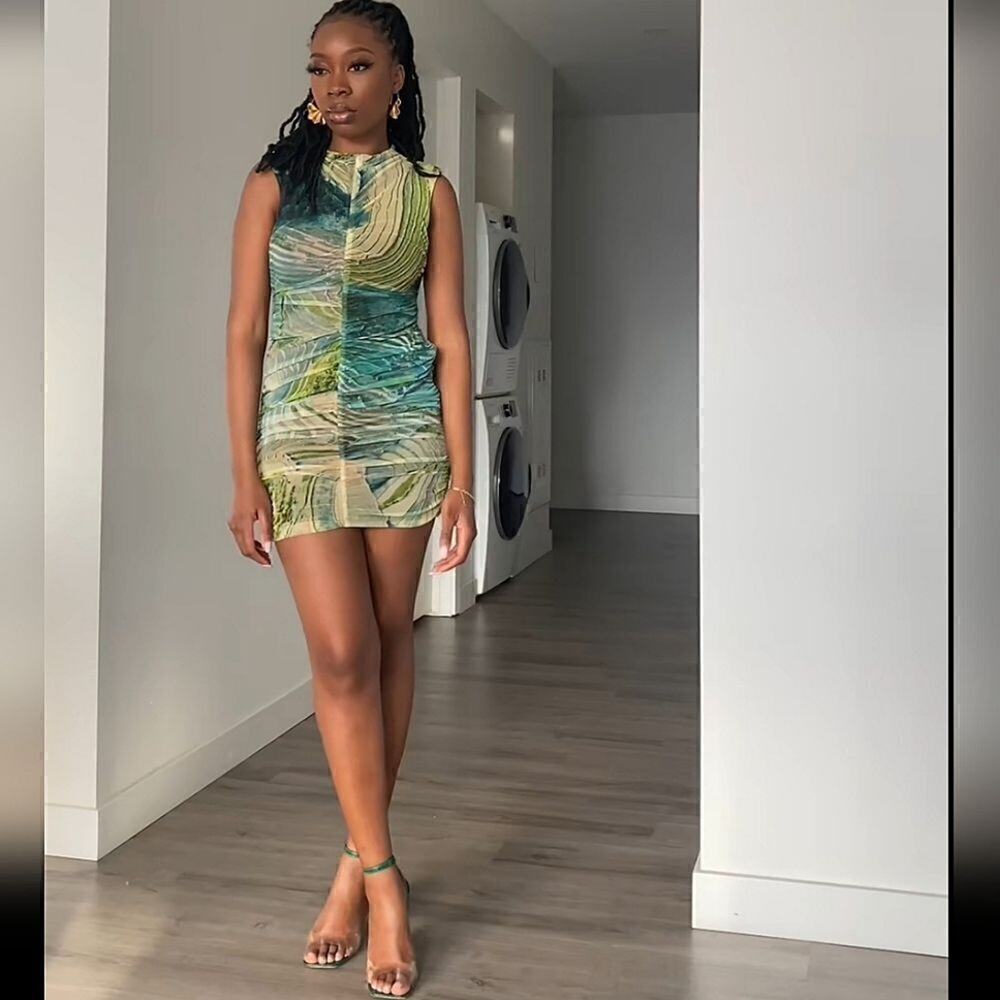 ZARA PRINTED TULLE DRESS GREEN - Picture 7 of 16